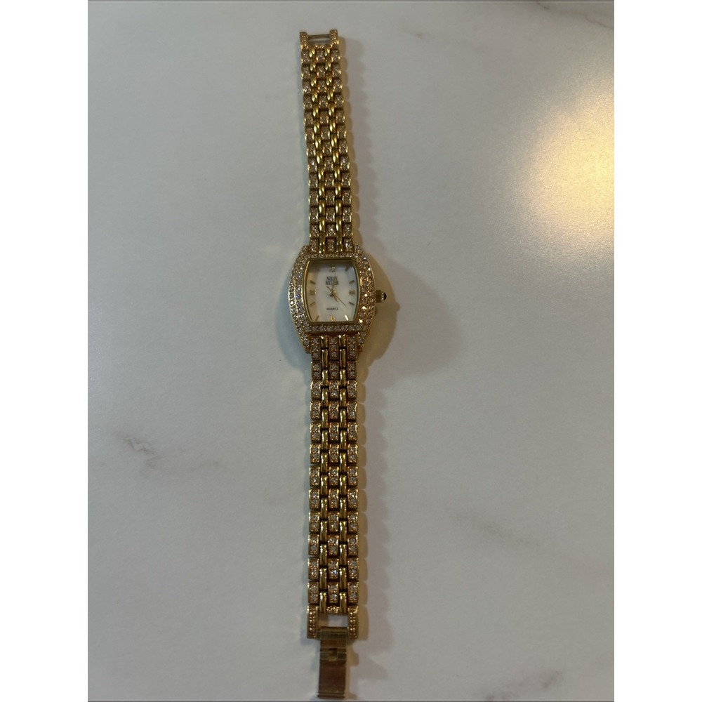 Vintage Nolan Miller Women's Watch Gold Tone Rhinestone works Ladies Wristwatch
